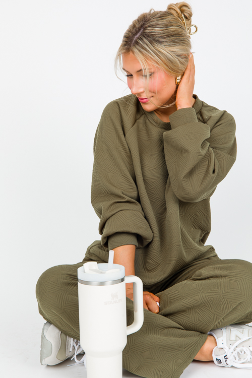 Textured Pants Set, Olive