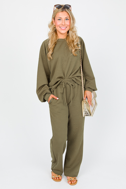 Textured Pants Set, Olive