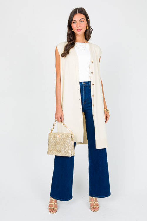 Sleeveless Button Cardi, Natural
