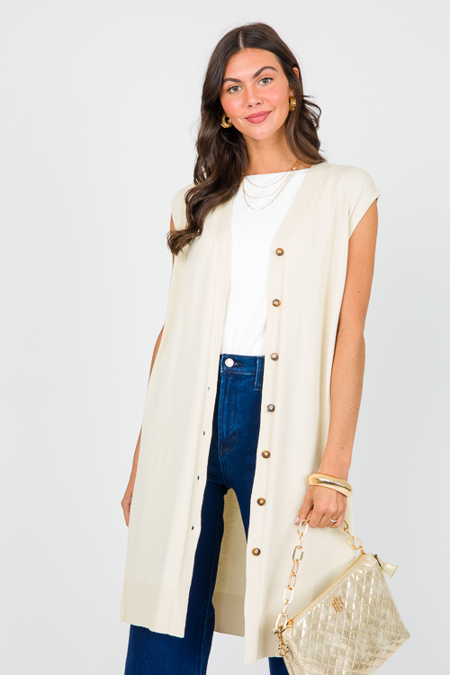 Sleeveless Button Cardi, Natural