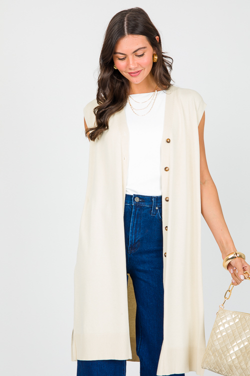 Sleeveless Button Cardi, Natural