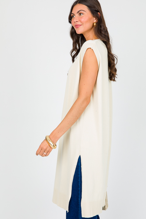 Sleeveless Button Cardi, Natural