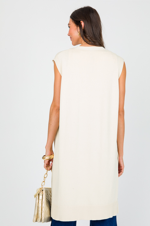 Sleeveless Button Cardi, Natural