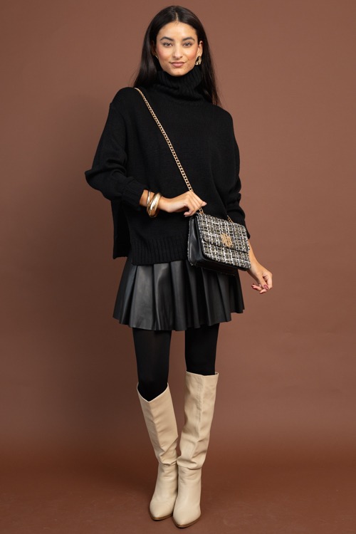 Pleated Leather Mini Skirt, Black - 1103-100.jpg