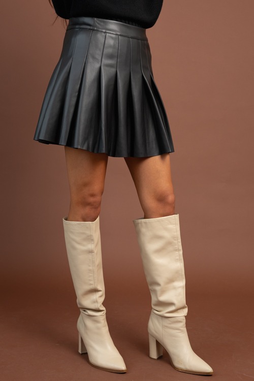 Pleated Leather Mini Skirt, Black - 1103-104.jpg