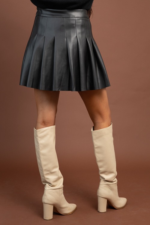 Pleated Leather Mini Skirt, Black - 1103-105.jpg