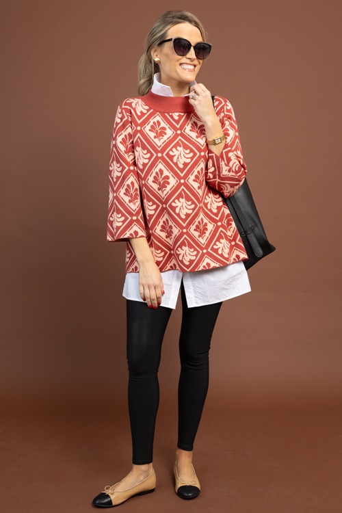 Floral Mock Neck Sweater, Rosewood