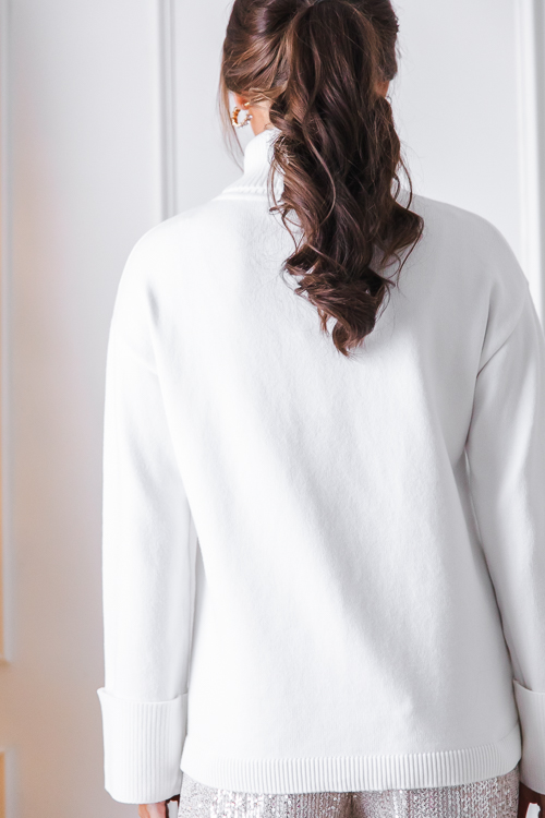 Cuff Sleeve Turtleneck, Ivory