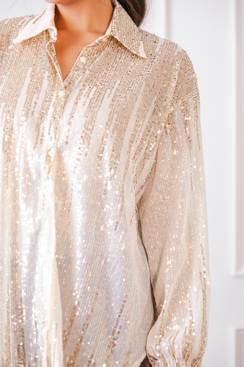 Sequin Button Down, Champagne