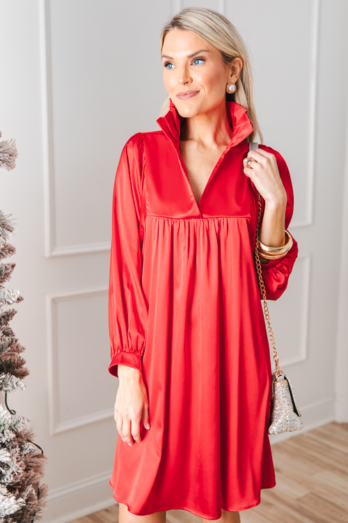 Savannah Dress, Satin Red