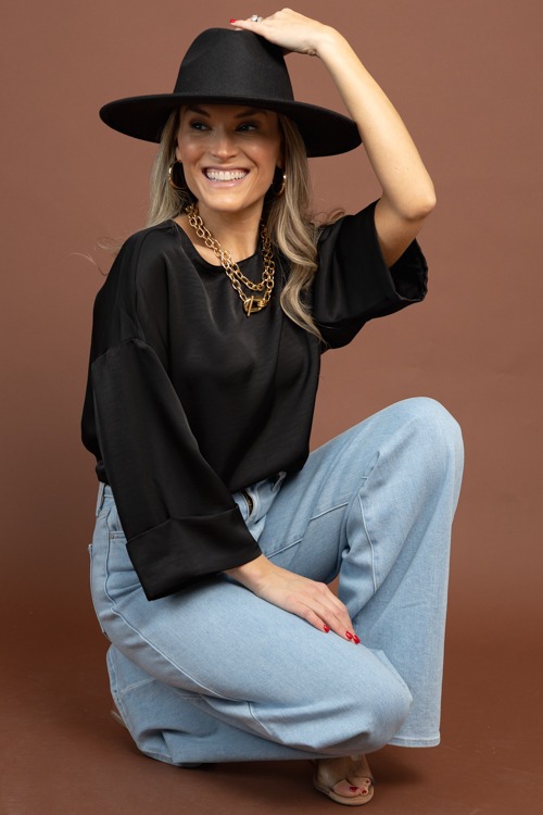 Cuff Sleeve Satin Blouse, Black - 1103-19h.jpg