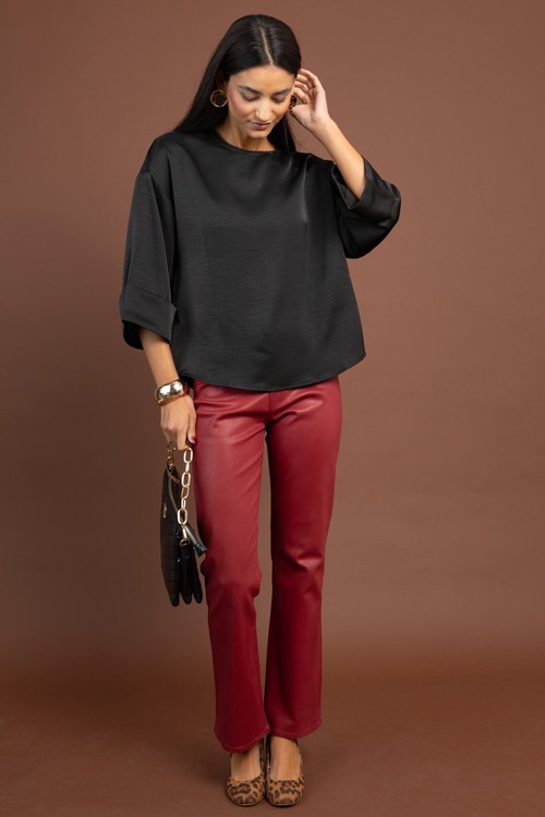 Coated Bootcut Jeans, Burgundy - 1103-21.jpg