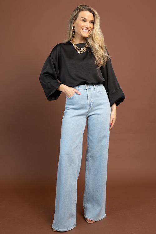 Cuff Sleeve Satin Blouse, Black - 1103-22.jpg