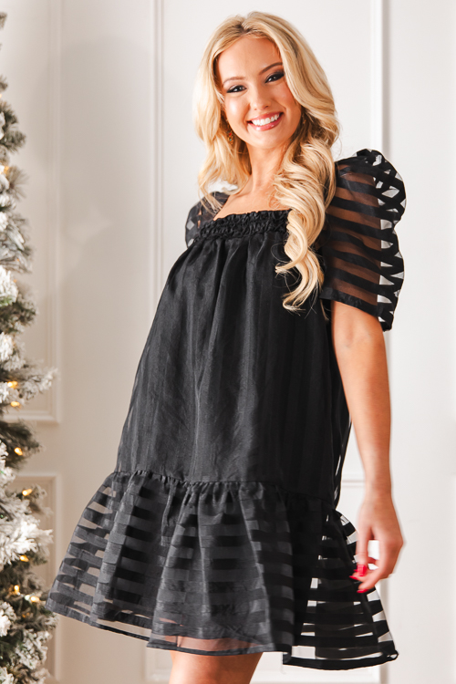 Illusion Stripe Dress, Black