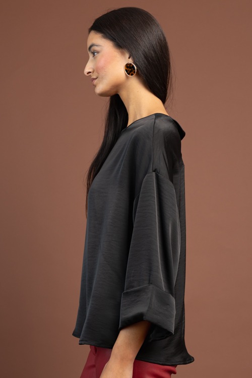 Cuff Sleeve Satin Blouse, Black - 1103-23.jpg