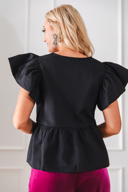 Flutter Peplum Top, Black