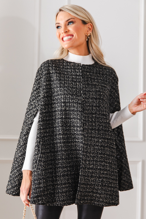 Metallic Tweed Cape, Black