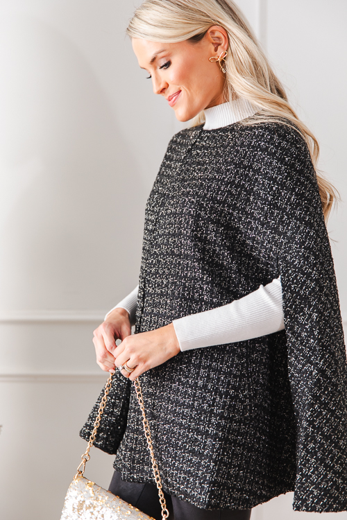 Metallic Tweed Cape, Black