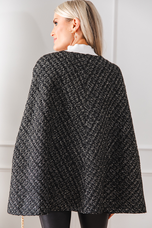 Metallic Tweed Cape, Black