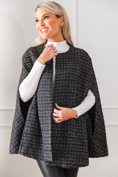 Metallic Tweed Cape, Black