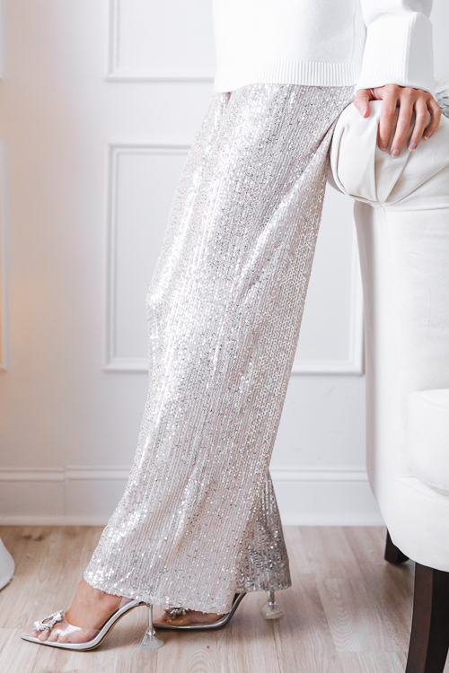 Sequin Pull-On Pants, Nude