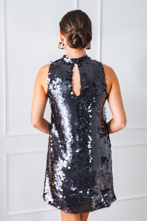 Sequin Bow Dress, Charcoal