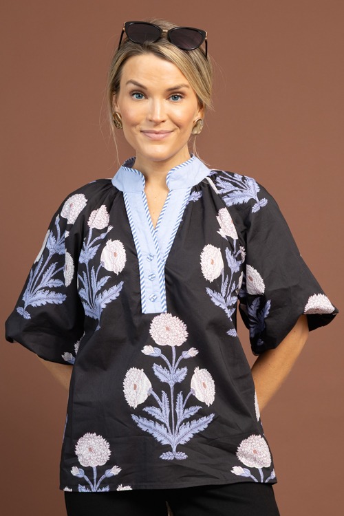 My Stripe Floral Top, Black Lt. Blue - 1103-61.jpg