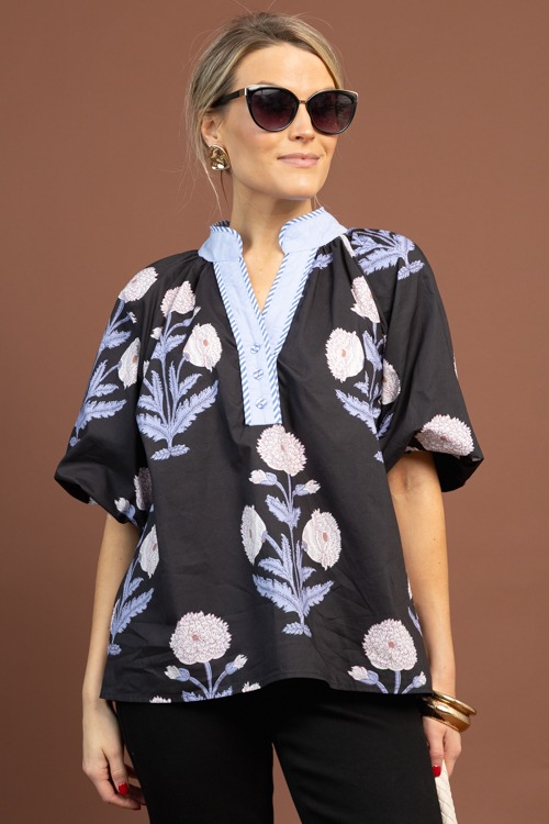 My Stripe Floral Top, Black Lt. Blue - 1103-62.jpg