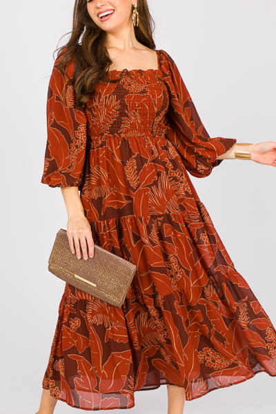 Leaf Smock Maxi, Brown/Rust