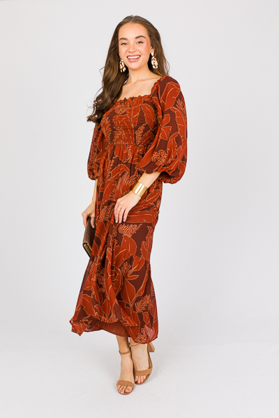 Leaf Smock Maxi, Brown/Rust