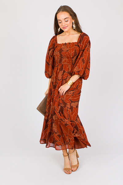 Leaf Smock Maxi, Brown/Rust