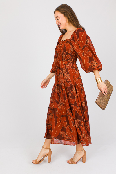 Leaf Smock Maxi, Brown/Rust