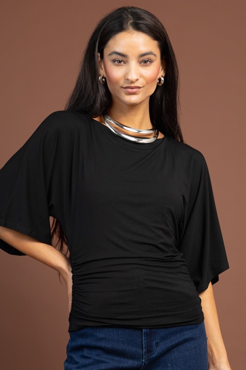Knit Angel Sleeve Top, Black