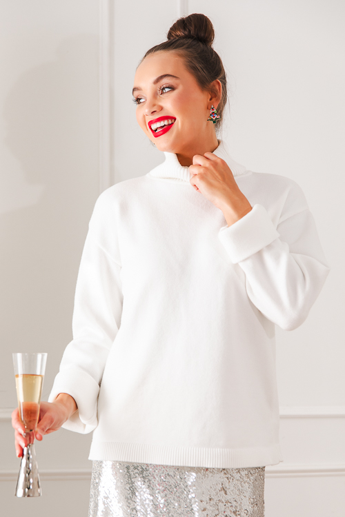 Cuff Sleeve Turtleneck, Ivory