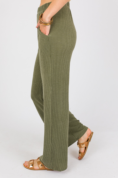 Rib Texture Pants, Olive