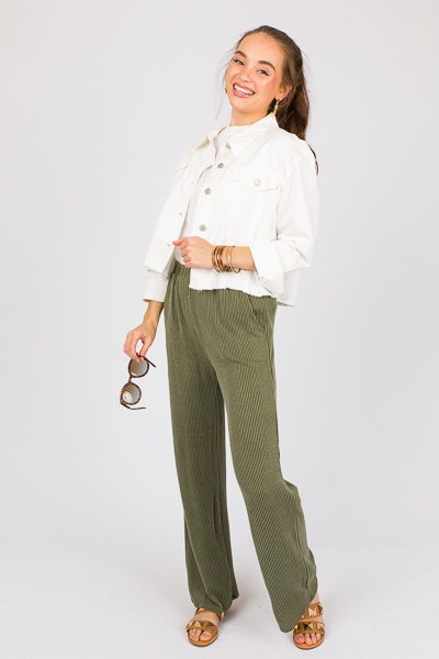 Rib Texture Pants, Olive