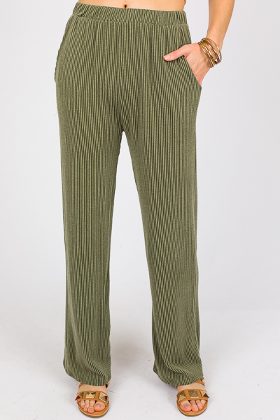 Rib Texture Pants, Olive