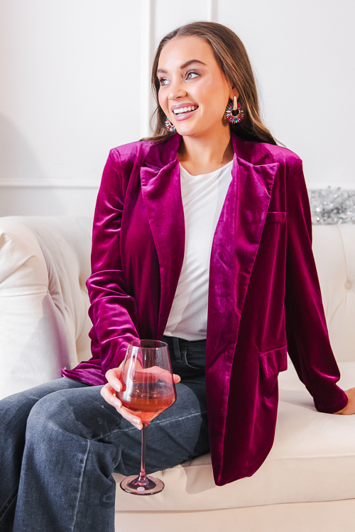 Single Button Velvet Blazer, Magenta