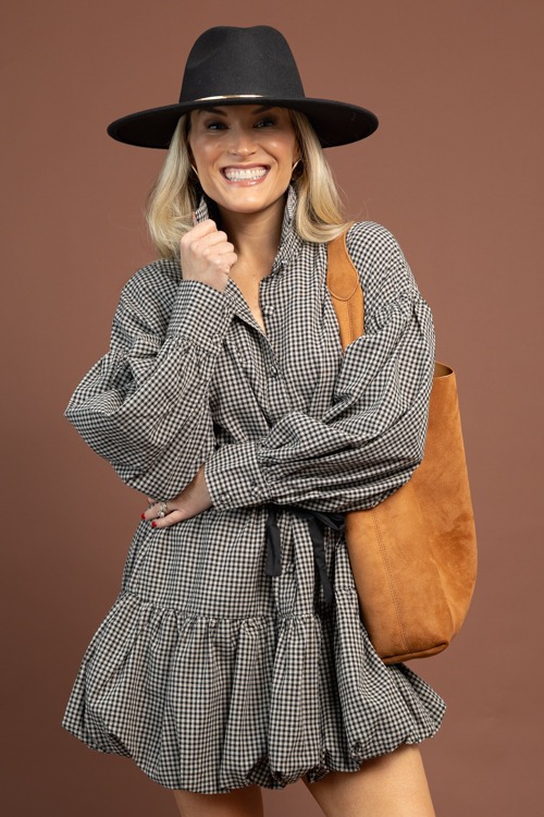 Gingham Draw Waist Dress, Black - 1103-94.jpg