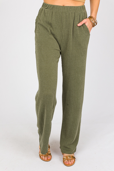 Rib Texture Pants, Olive