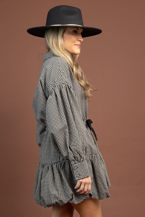 Gingham Draw Waist Dress, Black - 1103-96.jpg