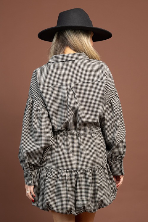 Gingham Draw Waist Dress, Black - 1103-97.jpg