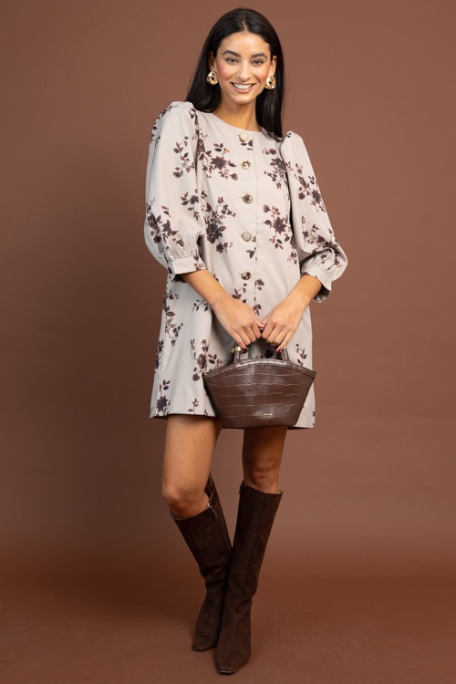 Sophisticated Floral Dress, Lt. Mocha