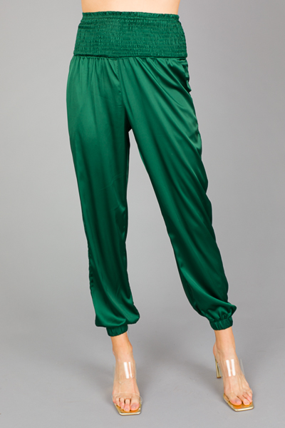 Satin Smock Pant, Hunter Green