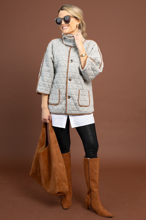 Suede Trim Quilted Jacket, Grey - 1104-15h.jpg