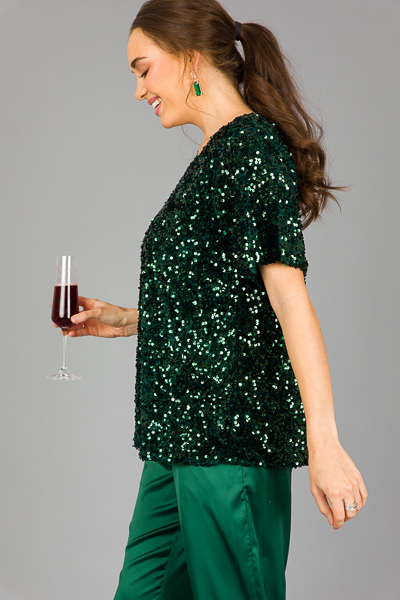 Sequin Velvet Top, Hunter Green - New Arrivals - The Blue Door