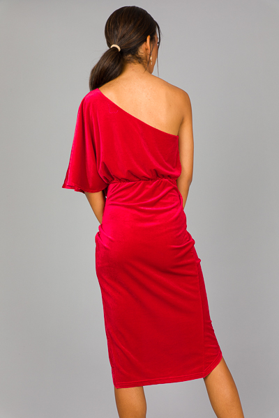 Jane Velvet One Shoulder Dress, Red