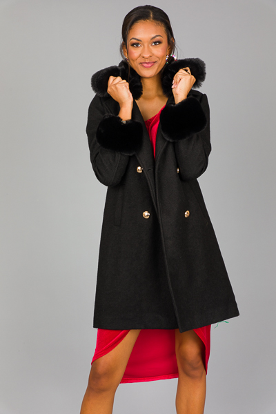 Fur Trim Coat, Black