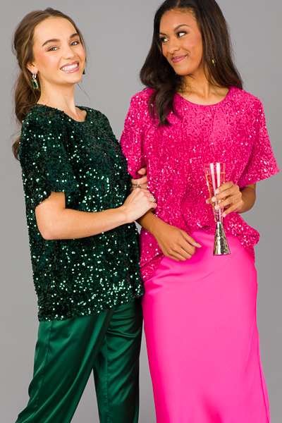 Sequin Velvet Top, Hot Pink