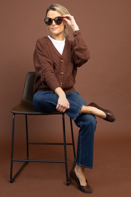 Cable Knit Button Cardi, Brown - 1104-31h.jpg